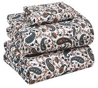 Ruvanti 100% Cotton Sheets - Crispy Cooling Percale Twin Sheet Set, 16 Inch Deep Pocket, Breathable & Durable, Teal Paisley, 3 Pieces