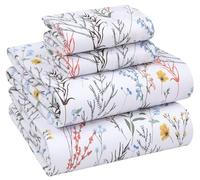 Ruvanti 100% Cotton Sheets Queen Size Set, 4 Pieces, Soft & Breathable Percale Weave Bedding, Deep Pocket 16", Hotel Standard, Crisp Cool Feeling, Durable, Perfect Floral Bed Sheet, Aroma