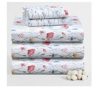 RUVANTI 100% Cotton Sheets Split King Size Bed Set - Silky Soft Sateen Weave for a Luxury Hotel Feel, 16" Deep Pocket, Cooling, Breathable & Durable, 5 Piece, Sweet Pea Fest