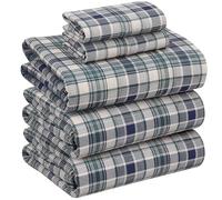 RUVANTI 100% Cotton Sheets - Split King Size Percale Bedding, Cooling & Breathable Floral Design, Durable with a Crisp, Soft & Comfortable Feel, 16" Deep Pocket, 5-Piece Set, Greenish Blue Plaid