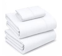 RUVANTI 100% Cotton Twin Sheets 3 Piece Percale Soft & Breathable 16" Deep Pocket Hotel Quality Cool & Firm Feel Durable - Dyed Design - Bright White