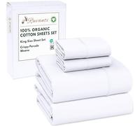 Ruvanti 100% Organic Cotton King Size Sheets Set, 4 Pieces, Soft & Breathable Percale Weave Bedding, Deep Pocket 16", Hotel Standard, Crisp Cool Feel, Durable, Dyed Sheet Sets, Bright White