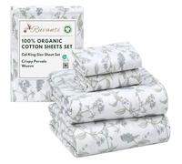 RUVANTI 100% Organic Cotton Sheets California King, Percale Weave, GOTS Certified, 4-Piece Set, Deep Pocket 13", Crisp & Breathable, Soft Durable Bedding, Sábanas Algodón Orgánico - Vine Yard