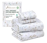 RUVANTI 100% Organic Cotton Sheets King Size, Percale Weave, GOTS Certified, 4-Piece Set, Deep Pocket 15", Crisp & Breathable, Soft Durable Bedding, Sábanas Algodón Orgánico - Field Flower