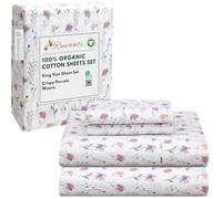 RUVANTI 100% Organic Cotton Sheets King Size, Percale Weave, GOTS Certified, 4-Piece Set, Deep Pocket 15", Crisp & Breathable, Soft Durable Bedding, Sábanas Algodón Orgánico - Obsessed Stems