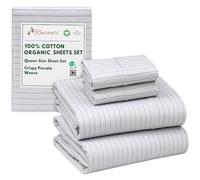 RUVANTI 100% Organic Cotton Sheets - Queen Sheet Set - 4 Piece Percale Weave Bedding, Crisp, Cooling & Breathable, Soft & Durable, 16" Deep Pocket, Hotel Quality Sábanas - Construction Line