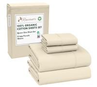 Ruvanti 100% Organic Cotton Sheets Queen Size Set, 4 Pieces, Soft & Breathable Percale Weave Bedding, Deep Pocket 16" Hotel Standard, Crisp Cool Feeling, Durable, Dyed Sheet, Cloud Cream