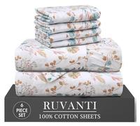 RUVANTI 6 Pcs Cotton Sheets - 100% Natural Cotton Soft, Lightweight & Breathable Crispy Percale Bed Sheets, Queen Sheet Set 16" Deep Pockets, Radiant