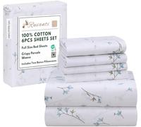 RUVANTI 6 Pcs Cotton Sheets - 100% Natural Cotton Soft, Lightweight & Breathable Crispy Percale Sheets, Full Size Bed Sheets 16" Deep Pockets, Burgeon