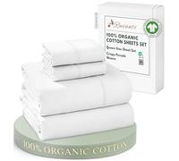 RUVANTI Bed Sheets Made from 100% Organic Cotton, Queen Size, Percale Fabric, GOTS Certified, 4-Piece Set, 15" Deep Pocket, Crisp and Breathable, Soft, Durable Bedding