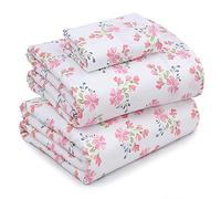 Ruvanti Cotton Sheets - Twin XL Size, Breathable & Durable Percale 16 Inch Deep Pocket Sheets, Red & Pink Floral, Set of 3