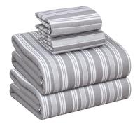 RUVANTI Flannel Sheets Full Size - 100% Cotton Double Brushed Bed Sheets Set, Deep Pockets 16 Inches, All Seasons Breathable & Extra Soft Full Sheets, Warm & Cozy, 4 Piece, Grey Lining