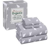 RUVANTI Flannel Sheets Full Size - GOTS Certified 100% Organic Cotton, 4 Piece Warm, Soft & Breathable Set, Deep Pocket Snug Fit, Double Brushed Cozy All Season Bedding, Baby Bear