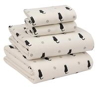 RUVANTI Flannel Sheets King Size - 100% Cotton Brushed King Size Sheets Set - Deep Pockets 16 Inches Bed Sheets - All Seasons Breathable & Extra Soft - Warm & Cozy, 4 Piece, Black Cat