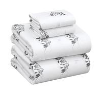 Ruvanti Flannel Sheets King Size - 100% Cotton Double Brushed King Bed Sheets Set - Deep Pockets 16 Inches - All Seasons Breathable & Extra Soft - Warm & Cozy, 4 Piece, Soul Dog White