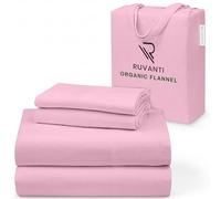 RUVANTI Flannel Sheets King Size - GOTS Certified 100% Organic Cotton, 4 Piece Warm, Soft & Breathable Set, Deep Pocket Snug Fit, Double Brushed Cozy All Season Bedding, Soft Pink