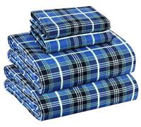 RUVANTI Flannel Sheets Queen Size - 100% Cotton Double Brushed Bed Sheets, Deep Pockets 16 Inches Queen Sheet Set, All Seasons Breathable & Extra Soft - Warm & Cozy, 4 Piece, Blue Plaid