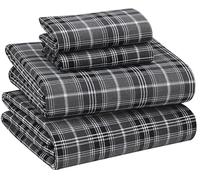 RUVANTI Flannel Sheets Queen Size - 100% Cotton Double Brushed Bed Sheets, Deep Pockets 16 Inches Queen Sheet Set, All Seasons Breathable & Extra Soft - Warm & Cozy, 4 Piece, Grey Plaid