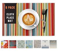 Ruvanti Placemats - 100% Cotton, 13x19 Inch, Set of 6 Modern Multi Stripe Place Mats for Dining Table Decor, Kitchen & Table Linens, Coffee Mat for Christmas Dinners
