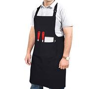 Ruvanti Professional Grade Black Aprons for Men/Women Adjustable Neck Strap, Size M to XXL (34"x28") Comfortable & Cotton Enrich BBQ/Chef Apron/Barber Apron/Canvas Apron with 2 Pockets. (1 Pack)