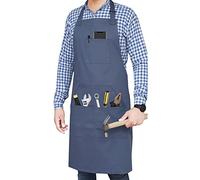 Ruvanti Professional Grade Durable Blue Work Apron, for Men, Women. Chef Apron, Kitchen, BBQ, Barber, Canvas Apron, Comfortable, Cotton Enrich. Extra Long Ties Adjustable M to XXL, 5 Pockets (1 Pack).