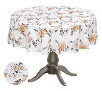 Ruvanti Table Cloth 70" Round 4-6 Seats, Premium Quality 100% Cotton Round Tablecloth, Washable Table Cover, Grey, Orange Floral Design, Buffet Table, Parties, Holiday Dinner, Wedding & More.