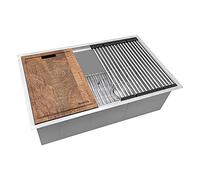 Ruvati 27-inch Workstation Kitchen Sink - Slope Bottom Offset Drain 16 Gauge Stainless Steel Undermount Kitchen Sink with Brushed Finish hides Scratches, Easy-to-Clean - RVH8570
