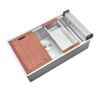 Ruvati 32-inch Undermount Round Corner Workstation Kitchen Sink Single Bowl - 16 Gauge Stainless Steel Kitchen Sink with Brushed Finish hides Scratches, Easy-to-Clean Undermount Sinks - RVH8301