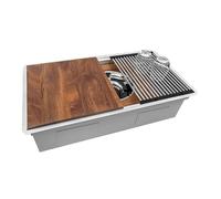 Ruvati 33-inch Rounded Corner 16 Gauge Stainless Steel Workstation Sink - Modern Two-Tiered Ledge Undermount Kitchen Sink, Perfect for Stainless Steel Sink Kitchens - RVH6222ST