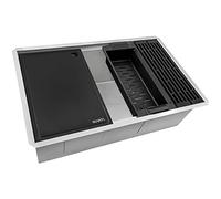 Ruvati 33-inch Undermount 16 Gauge Stainless Steel Workstation Kitchen Sink with Black Cutting Board & Composite Accessories - Slope Bottom with Offset Drain, Chef Sink, Modern Finish - RVH8597