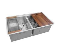 Ruvati 33-inch Workstation Rounded Corners 50/50 Double Bowl Undermount Kitchen Sink - RVH8351