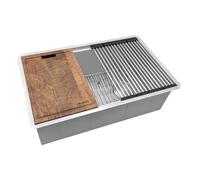 Ruvati 36-inch Rounded Corners Workstation Kitchen Sink - Slope Bottom Offset Drain Undermount Stainless Steel Sink with Accessories - RVH8596