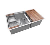 Ruvati 36-inch Workstation Kitchen Sink - 60/40 Double Bowl Undermount 16 Gauge Stainless Steel Kitchen Sink with Brushed Finish hides scratches, Easy-to-Clean Undermount Sink - RVH8359