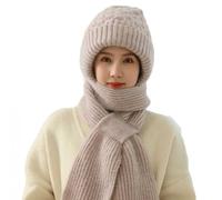 RUVE Integrated Ear Protection Windproof Cap Scarf, Winter Warm Knitted Hat Scarf, Thickening Beanie Hat Scarf
