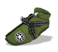 RUVE Pawbibi Sport - Waterproof Winter Jacket with Built-In Harness, Dog Jacket with Harness, Waterproof Windproof Dog Winter Warm Coat, Green, S, M, L, XL, XXL, 3XL, 4XL, 5XL
