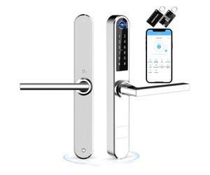 Ruveno Slim Fingerprint Smart Door Lock, Keyless Entry Keypad Door Lock with Handle, Electric Code Lock, Bluetooth Smartphone Access for Front Alumium Swing Wooden Door(Silver)