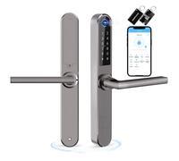 Ruveno Slim Smart Fingerprint Door Lock with Handles, Keyless Entry Door Lock, Bluetooth Fingerprint Keypad Card Keyless Unlock for Aluminum Swing Wooden Door(Grey)