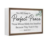 Ruvoty You Will Keep In Perfect Peace Isaiah 26:3 Bible Verse Wooden Box Sign Desk Decor,Rustic Scripture Wood Block Plaque Sign for Christian Farmhouse Home Office Shelf Tabletop Wall Decor