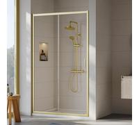 Ruwa 6mm Toughened Safety Glass Sliding Shower Door - 1900 x 1200mm - Brushed Brass - Balterley
