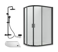 Offset Left Quadrant Tray Round Shower Waste White Black 1000x 800mm Balterley White One Size