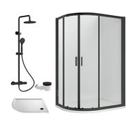 Ruwa Shower Enclosure Bundle - Offset Left Quadrant, Tray, Round Shower & Waste - White/Black - 1000mm x 800mm - Balterley