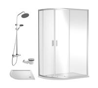 Ruwa Shower Enclosure Bundle - Offset Left Quadrant, Tray, Round Shower & Waste - White/Chrome - 1000mm x 800mm - Balterley