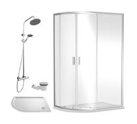 Ruwa Shower Enclosure Bundle - Offset Left Quadrant, Tray, Round Shower & Waste - White/Chrome - 1200mm x 800mm - Balterley