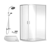 Ruwa Shower Enclosure Bundle - Offset Left Quadrant, Tray, Round Shower & Waste - White/chrome - 1200mm X 800mm - Balterley