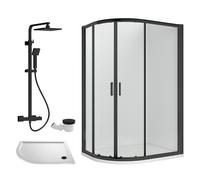 Ruwa Shower Enclosure Bundle - Offset Left Quadrant, Tray, Square Shower & Waste - White/Black - 1200mm x 800mm - Balterley