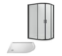 Ruwa Shower Enclosure Bundle - Offset Right Hand Quadrant & Slimline Tray - Black/White - 1200mm x 800mm - Balterley