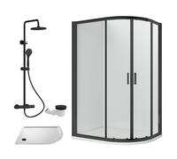 Ruwa Shower Enclosure Bundle - Offset Right Quadrant, Tray, Round Shower & Waste - White/Black - 1000mm x 800mm - Balterley
