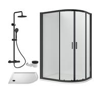 Ruwa Shower Enclosure Bundle - Offset Right Quadrant, Tray, Round Shower & Waste - White/Black - 1200mm x 800mm - Balterley