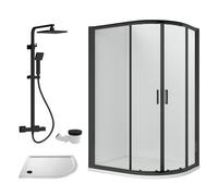Ruwa Shower Enclosure Bundle - Offset Right Quadrant, Tray, Square Shower & Waste - White/Black - 1000mm x 800mm - Balterley