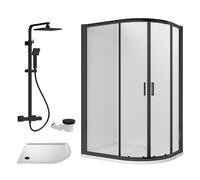 Ruwa Shower Enclosure Bundle - Offset Right Quadrant, Tray, Square Shower & Waste - White/Black - 1000mm x 800mm - Balterley